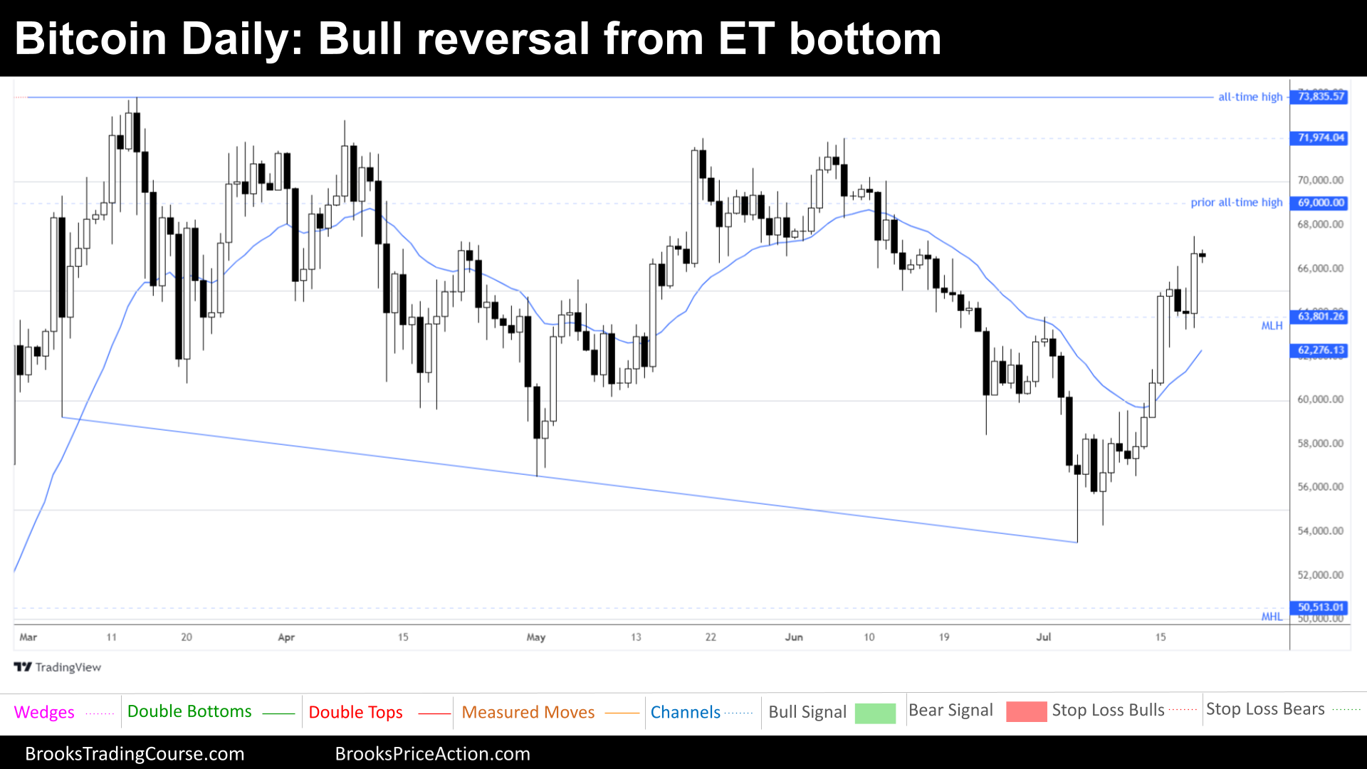 daily chart of bitcoin on july 20th 2024