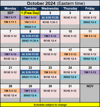 October Trading Room Calendar